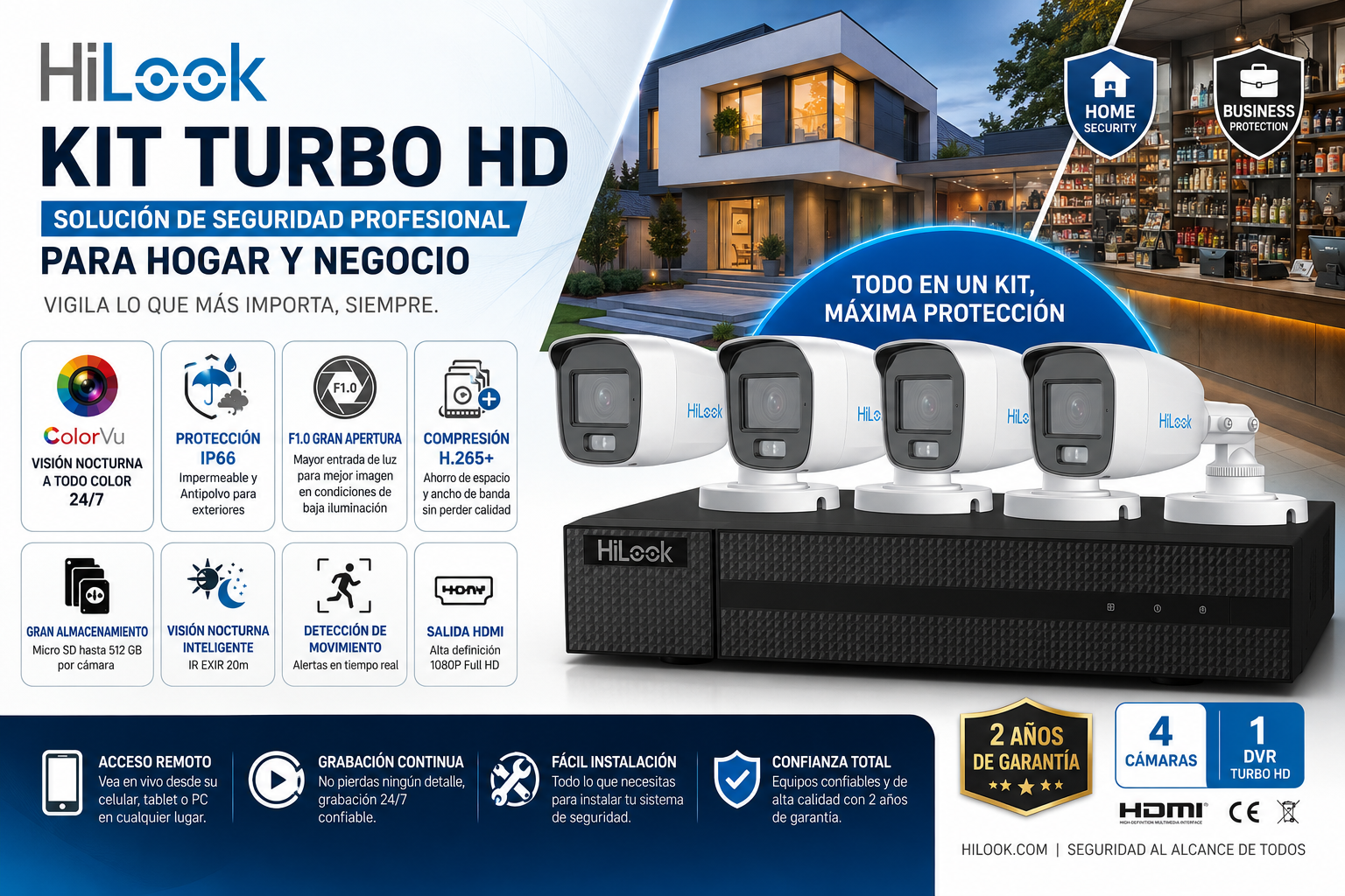 Paquete Casa Segura — 4 cámaras HD con DVR