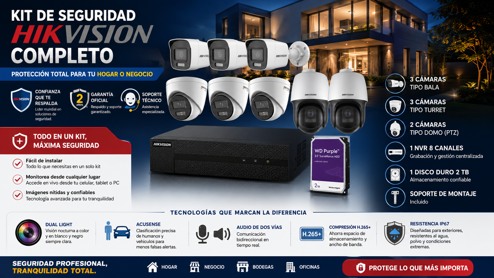 Paquete Premium Control Total — Kit Hikvision completo